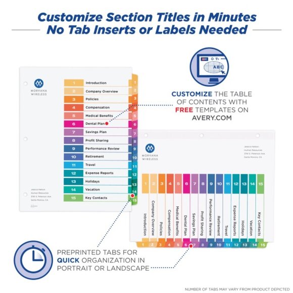 AVERY 11143 + 11131 Ready Index 15 Tab & 5 Tab Dividers - 1 Pack Each - NWT - Picture 6 of 14